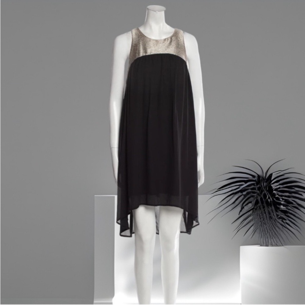 Needle & Thread Classic Sheer Black gold sleeveless hi-low stylish Chiffon dress